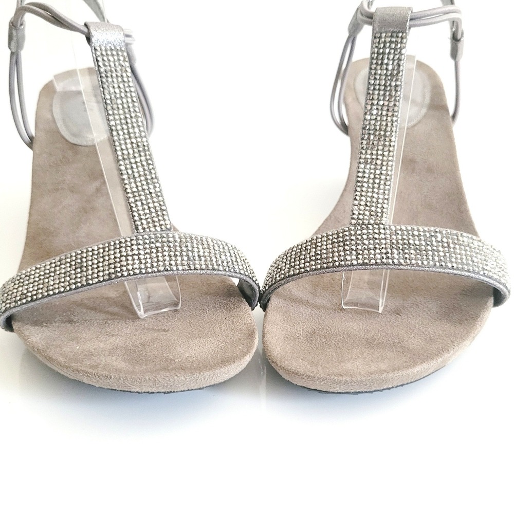 Style & Co Mulan Embellished Wedge Sandals 9M Silver Grey Rhinestone T-strap Y2K - Picture 5 of 17